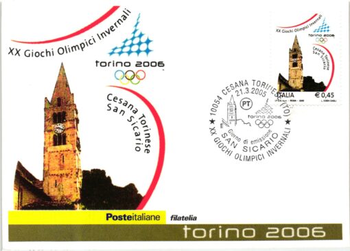 Italy, Torino 2006 4 FDC 2005 Pinerolo, Cesana Torinese, Sestriere, Neve Gliz, Turin, Winterspiele, Olympic Winter Games