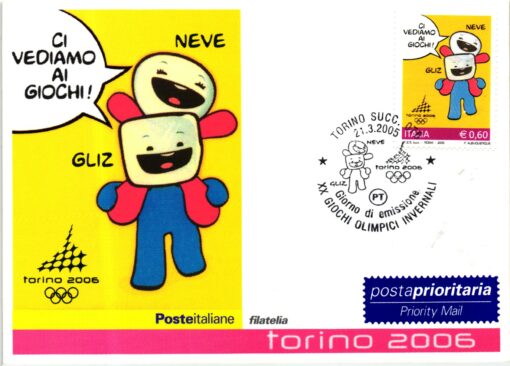 Italy, Torino 2006 4 FDC 2005 Pinerolo, Cesana Torinese, Sestriere, Neve Gliz, Turin, Winterspiele, Olympic Winter Games – Bild 5