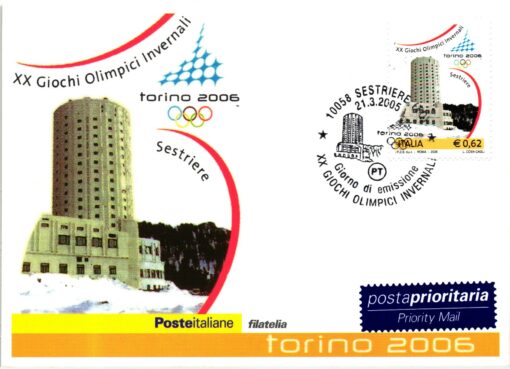 Italy, Torino 2006 4 FDC 2005 Pinerolo, Cesana Torinese, Sestriere, Neve Gliz, Turin, Winterspiele, Olympic Winter Games – Bild 3