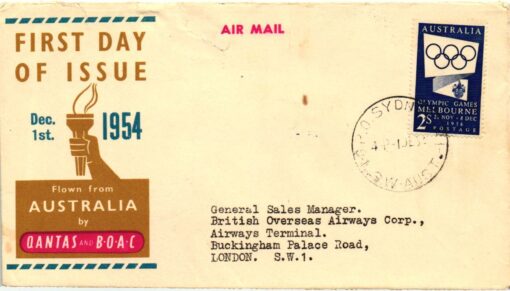 Australia, Air Mail Melbourne 1956 Olympic Games FDC to London