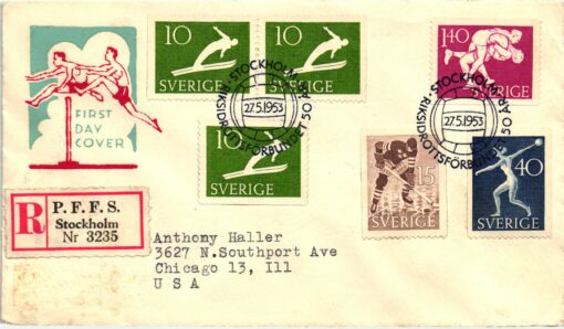 Sverige, Stockholm 1953 FDC Sport to USA Air Mail, Ringen, Lutte, Wrestle