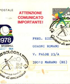 Italy Baseball Mondiale 1978 Bologna Parma Rimini FDC Biglietto Postale