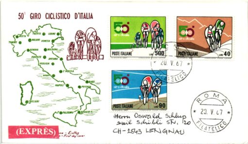 Italia 1967 Roma FDC 50 Giro d'Italia Gazzetta, Express Radsport, Road