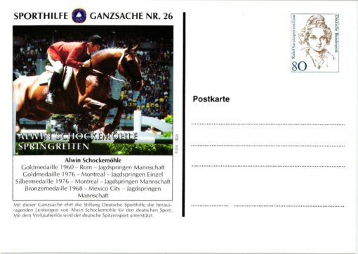 Germany, Sporthilfe Ganzsache Nr. 26 Alwin Schockemöhle Springreiten Gold Olympia 1960 1976 