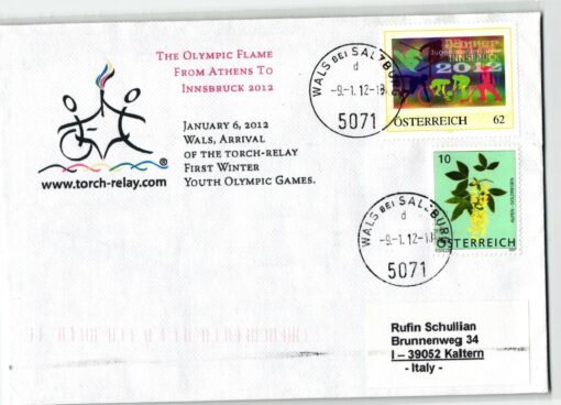 Austria 2012 Innsbruck Youth Olympic Games - YOG Torch relay Fackellauf Wals w/Personalized stamps
