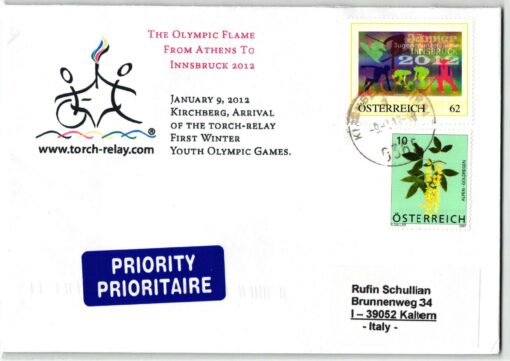 Austria 2012 Innsbruck Youth Olympic Games - YOG Torch relay Fackellauf Kirchberg w/Personalized stamps