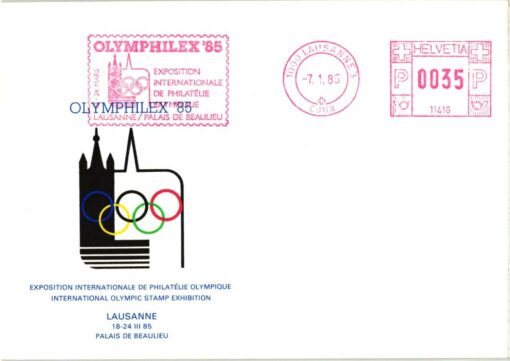 Swiss, Olymphilex 1985 Lausanne IOC Olympic Philately EMA Red Meter