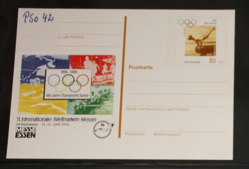 Deutschland PSo 42 Olympische Spiele Carl Schuhmann Gymnastik 1996 Briefmarken Messe Essen 1996 postfrisch