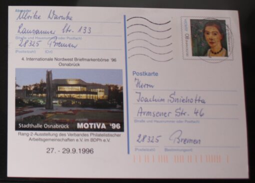 Deutschland PSo 43 Paula Modersohn-Becker 1996 Osnabrück Motiva '96 Bedarfsverwendung 