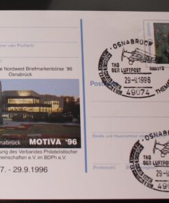 Deutschland PSo 43 Paula Modersohn-Becker 1996 Osnabrück Motiva '96 SST Osnabrück Kunkers F13 Tag der Luftpost