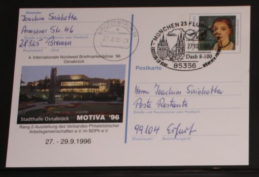 Deutschland PSo 43 Paula Modersohn-Becker 1996 Osnabrück Motiva '96 SST München Dash 8-100 Erstflug LH9505