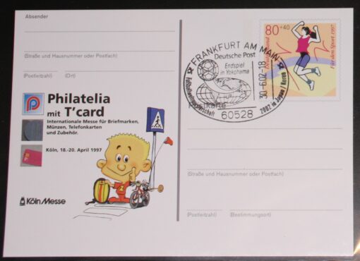 Deutschland PSo 45 Für den Sport 1997 Philatelia mit T'Card SST Frankfurt Fußball WM 2002 Endspiel Jokohama 