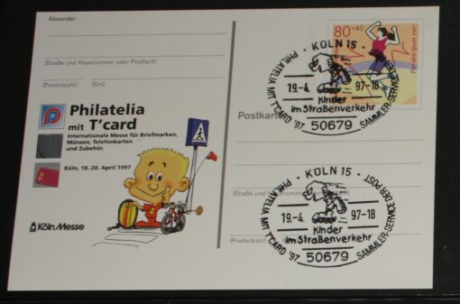 Deutschland PSo 45 Für den Sport 1997 Philatelia mit T'Card SST Köln Kinder im Straßenverkehr