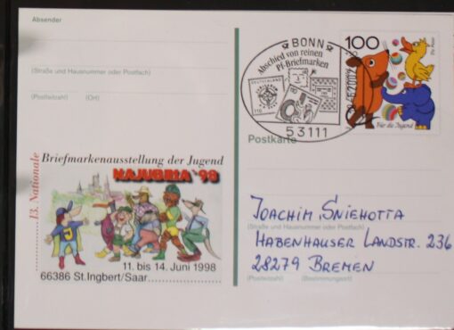 Deutschland PSo 53 Die Maus 1998 Najubria '98 SST Bonn Abschied von Pf. Briefmarken 2002