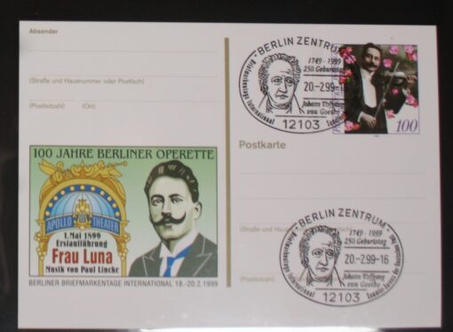 Deutschland PSo 57 Paul Lincke 1996 Berliner Operette Frau Luna SST Berlin Johann Wolfgang von Goethe 1999