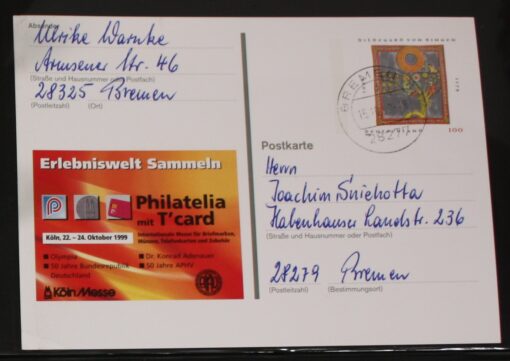 Deutschland PSo 61 Hildegard von Bingen 1999 Philatelia mit T'Card 1999 TST Bremen