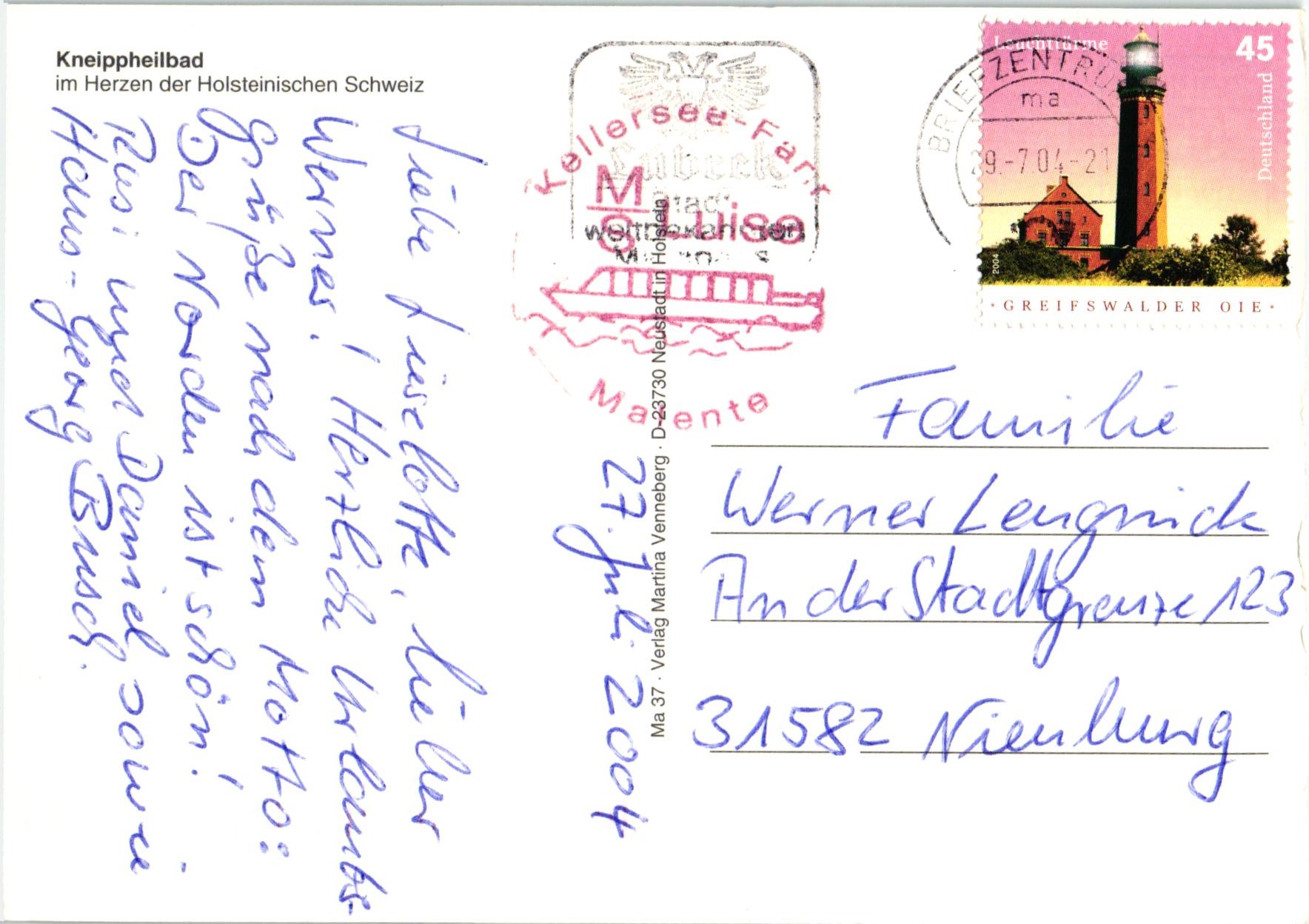 Deutschland 2004 Karte Bedarf Mi. 2409 Leuchttürme Greifswalder Oie