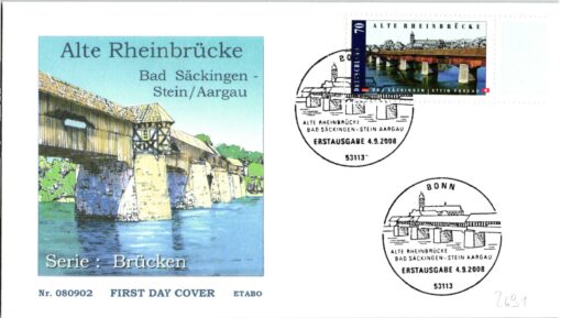 Deutschland 2008 FDC SST Mi. 2691 Alte Rheinbrücke Bad Säckingen|Stein Aargau [M2] 