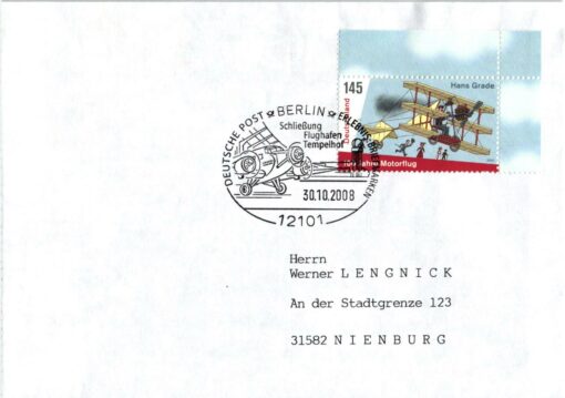 Deutschland 2008 Sonderstempel Mi. 2698 Hans Grade Schließung Flughafen Tempelhof [M2] 