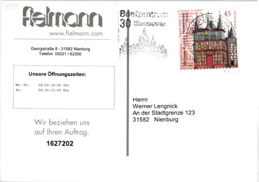 Deutschland 2009 Postkarte Mi. 2718 Rathaus Frankenberg (Eder) selbstklebend [M2] 