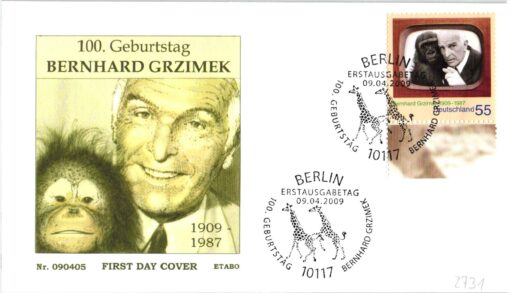Deutschland 2009 FDC SST Mi. 2731 Bernhard Grzimek Zoologe Gorilla [M2] 
