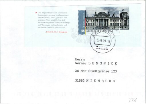 Deutschland 2009 FDC TST Mi. 2758 deutscher Bundestag Reichstag [M2] 