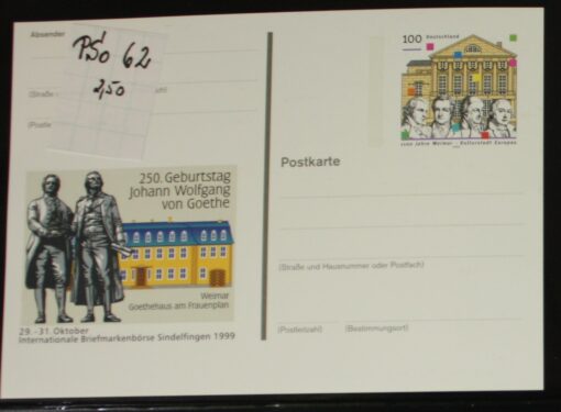 Deutschland PSo 62 Weimar 1999 Geburtstag Goethe postfrisch 
