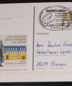 Deutschland PSo 62 Weimar 1999 Geburtstag Goethe SST Sindelfingen L.v. Beethoven Europahymne Europarat