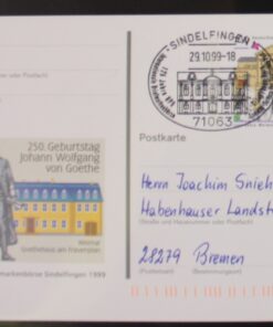 Deutschland PSo 62 Weimar 1999 Geburtstag Goethe SST Sindelfingen 125 Jahre UPU