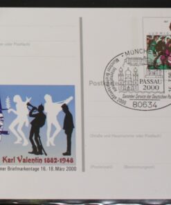 Deutschland PSo 65 Ludwig Thoma 1996 Briefmarkentage Karl Valentin SST München Passau 2000