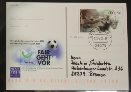 Deutschland PSo 68 Fair Play 2000 Fair geht vor Fußball Olympia TST Bremen