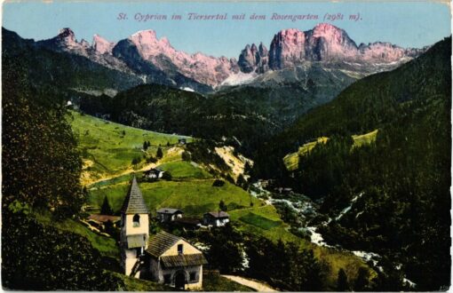 St. Cyprian im Tiersertal mit Rosengarten; Amonn Bozen; Südtirol