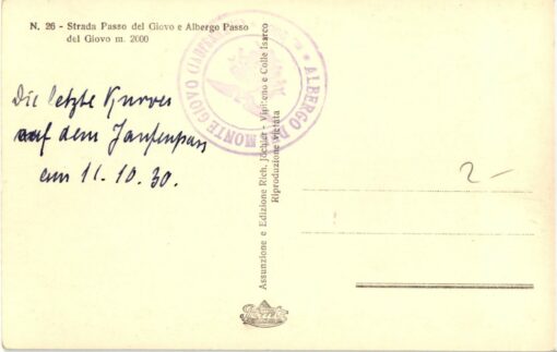 Strada Passo Giovo Albergo, Letzte Kurve Jaufenpass; 1930; Jöchler; Südtirol – Bild 2