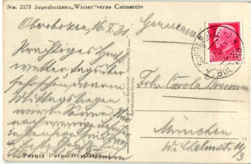 Soprabolzano Wieser verso Catinaccio, Oberbozen gegen Rosengarten; 1931; Perutz; Südtirol – Bild 2