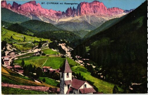 St. Cyprian im Tiersertal mit Rosengarten; Gerstenberger und Müller; Südtirol