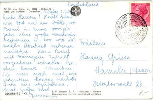 Siusi Sciliar Dolomiti, Seis am Schlern Dolomiten; 1958; Amonn Bozen; Südtirol – Bild 2