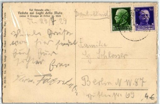 Val Venosta,Veduta sui Laghi della Muta, Ortler; 1929; Lorenz Fränzl; Südtirol – Bild 2
