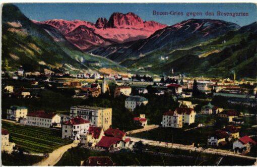 Bozen Gries gegen den Rosengarten;  Südtirol