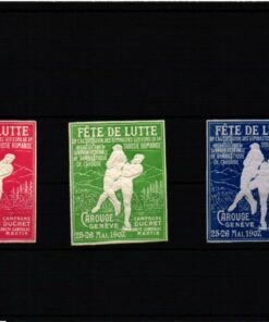 Poster stamp cinderella Vignette Sport Wrestling Fete Lutte 1907 Geneve Suisse