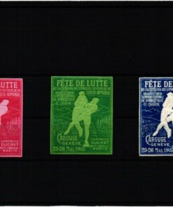 Poster stamp cinderella Vignette Sport Wrestling Fete Lutte 1907 Geneve Suisse