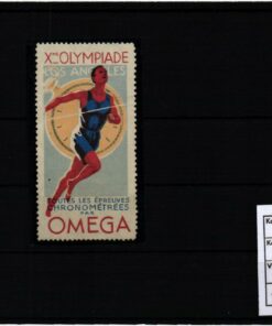Poster stamp cinderella Vignette Sport Reklamemarke Olympic Olimpici Los Angeles OMEGA USA 1932 Olympique