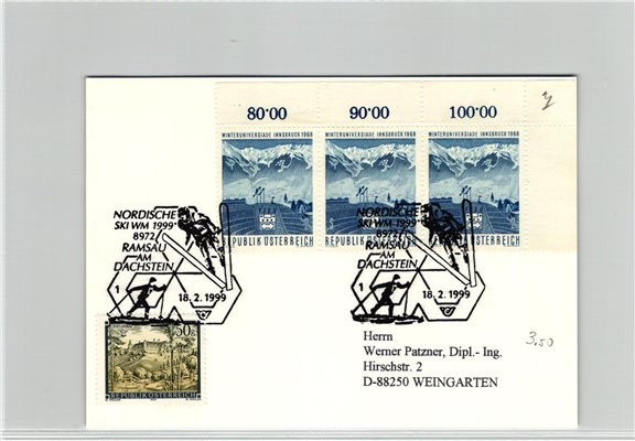 Austria, Nordische Ski WM 1999 Ramsau Dachstein Steiermark Nordic Ski Langlauf Skispirngen Championchip FIS