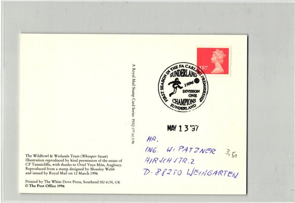 England, Sunderland 1996 Division One Champions Soccer Fußball