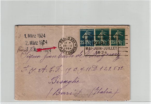 France, Paris Place Chopin to Italy  1924, Olympic Games, Olympia, JO