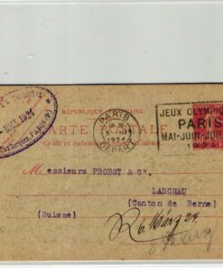 France, Paris 1924,Paris Depart 05.03.1924 CP to Swiss, Olympic Games, Olympia, JO