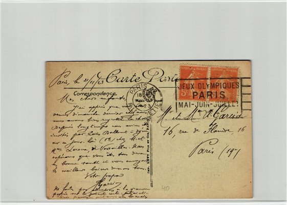 France, Paris 1924,Paris R.LA BOTIE 21.11.1923, Olympic Games, Olympia, JO