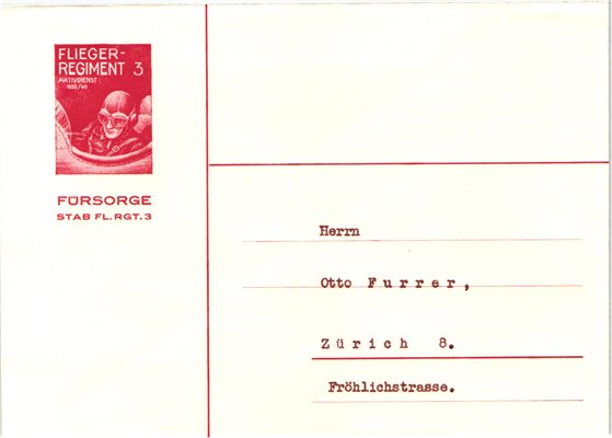 Schweiz Soldatenmarken, Flieger Regiment 3 Fürsorge. Feldpost