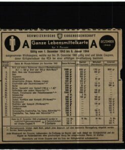 Schweiz Lebensmittelkarte 1943 bis 1944 Rote Kreuz, Eidgenossenschaft