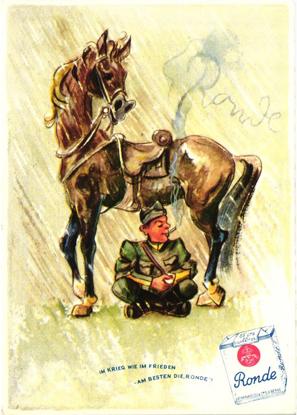 Schweiz Feldpostkarte, Krieg wie im Frieden Ronde Cigarettes