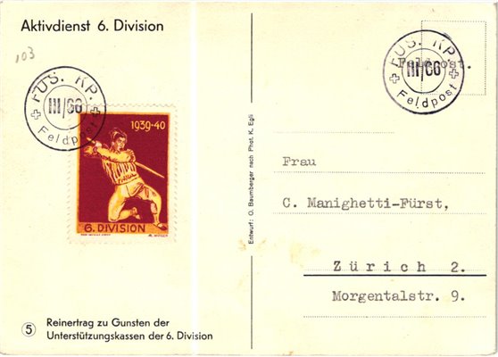 Schweiz Soldatenmarken, Aktivdienst 6. Division 1939 1940 Feldpost